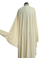 Incredible 1974 Yuki by Gnyuki Torimaru for Rembrandt Ivory Jersey Front Plunge Caftan Dress