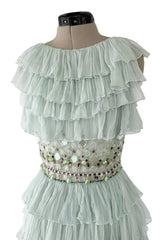 Spectacular Cruise 2009 Christian Dior by John Galliano Soft Pastel Blue-Green Ruffle Dress w Beading
