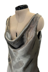 Fall 2007 Alexander McQueen Muted Metallic Silk Bias Cut Dress w Back Drape