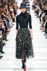 Beautiful Fall 2019 Christian Dior by Maria Grazia Chiuri Runway Look 36 Black Net Bead & Sequin Over Skirt