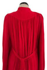 Amazing 1970 Ossie Clark 'Graduation' Deep Front Plunge Maxi Dress in a Red Moss Crepe