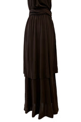 Fall 1975 Yves Saint Laurent Runway Brown Silk Jersey Backless Dress w Gold Leather Straps