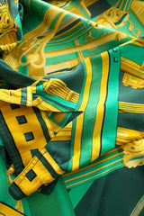 Fantastic Vintage 1999 Hermes Rythmes du Monde by Laurence Bourthoumieux Green Silk Twill Top
