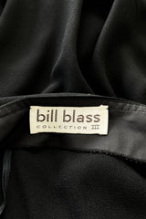 Fabulous 1980s Bill Blass One Shoulder Black Crepe Dress w High Taffeta Ruffle Detail