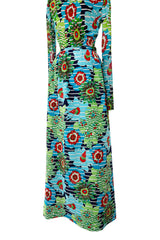1972 Lanvin by Jules-Francois Crahay Printed Silk Jersey & Waffle Weave Low Back Dress