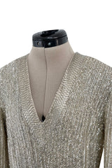 Extraordinary Fall 1975 John Anthony Couture Ivory Silver Hand Beaded Runway Sample Dress