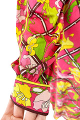 Prettiest 1960s Emilio Pucci Original Pink Silk Jersey Dress w Lattice Flower & Leaf Print