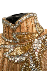 Incredible 1980s Bob Mackie Beaded, Sequin & Rhinestone Detailed Peach Silk Dress