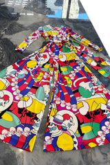 Incredible 1970s Lanvin by Jules-Francois Crahay Clown Print Wide Leg Jersey Jumpsuit