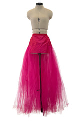 Gorgeous 1980s Oscar de la Renta Deep Fuchsia Pink Silk Strapless Silk Dress w Full Skirt