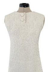 1960s Christian Dior Demi-Couture Textured Ivory Silk A-Line Dress & Matching Crop Jacket