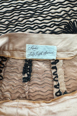 Extraordinary 1950s Sophie of Saks Gold Silk Skirt w Extensive Hand Applied Black Cord Appliqué