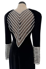 Incredible Fall 1986 Valentino by the Original Mr. Valentino Black Velvet Dress w Rhinestone Insets