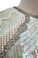 Spectacular 1983 Halston Well Documented Pastel Blues, Turquoise & Ivory Sequin Sheath Dress