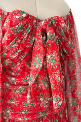 Dreamy Spring 1977 Givenchy Well Documented Off-Shoulder Floral Print Silk ChiffonDress