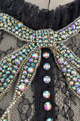 Prettiest 2017 Gucci by Alessandro Michele Black Dress w Lace Sleeves & Iridescent Crystal Bow Detailing