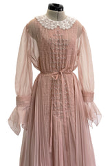 Fall 2020 Gucci by Alessandro Michele Runway Look 29 Dusty Pink Silk Dress & Skirt Overlay Set