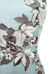 Incredible Fall 2008 Oscar de la Renta Strapless Blue & Silver Grey Floral Silk Brocade Dress