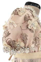 Outstanding 1967 George Halley Couture Heavily Embroidered, Rhinestone & Applique Soft Pink Dress