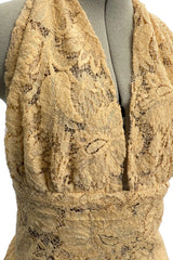 1970s Lanvin by Jules-Francois Crahay Couture Deep Yellow Lace Halter Dress w Wide Band at the Waist