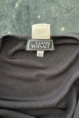 Fantastic 1990s Gianni Versace Metallic Silver Stretch Jersey Dress w Front Plunge & Long Tie