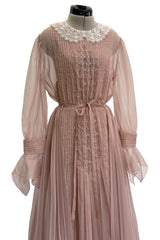 Spectacular Fall 2020 Gucci by Alessandro Michele Runway Look 29 Dusty Pink Silk Dress & Skirt Overlay Set
