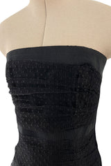 Spring 1987 Yves Saint Laurent Grosgrain, Dotted Net & Silk Strapless Dress w Bows