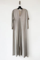 Fantastic 1970s Halston Metallic Silver Lame Lurex Full Length Caftan Dress w Notched Neckline