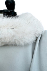 Ultra Rare Fall 1986 Thierry Mugler Ad / Runway Pale Ice Blue Suit w Faux Fur Cuffs & Collar