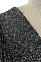 Fabulous 1970s Ossie Clark Metallic Silver & Black Lurex Knit Lame Plunge Dress