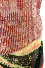 Prettiest Spring 2000 Giorgio Armani Runway Dusty Pink Beaded Halter Top & Silk Chiffon Skirt Set