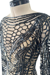 Fall 2014 Zuhair Murad Runway Look 44 Black Sequin & Tube Bead in Nude Netting Dress