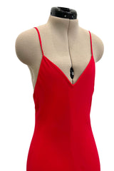 Superb Spring 1977 Halston Runway Bias Cut red Silk Chiffon Dress w Original Cape Shawl