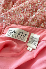 Prettiest 1980s Oleg Cassini Pink Silk Dress Covered in Iridescent Sequins w Silver Tube Bead Detailing & Trim