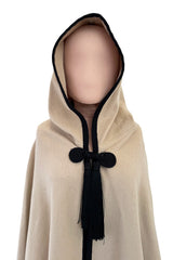 Well Documented Fall 1976 Yves Saint Laurent Hooded Cape w Braided Edges & Tassel Details
