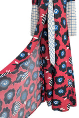 Rare 1969 Ossie Clark Documented Wide Leg Pant & Tie Front Overcoat Set w Celia Birtwell Print