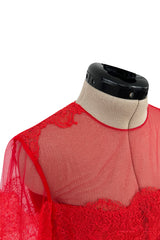 Spring 2018 Valentino by Pierpaolo Piccioli Red Chantilly Lace & Net Dress