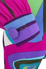 Bright 1960s Emilio Pucci Deep Fuchsia Pink & Primary Coloured Geometric Print Silk Jersey Dress