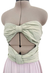 Phenomenal Spring 1991 Original Valentino Runway Pale Pink & Pastel Green Strapless Cut Out Dress