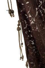 Rare 1960s Thea Porter Couture Brown Silk Open Caftan w Belt & Gold Tassles