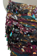 Exquisite 1965-66 James Galanos Couture Heavily Hand Beaded & Sequined Silk Print Dress