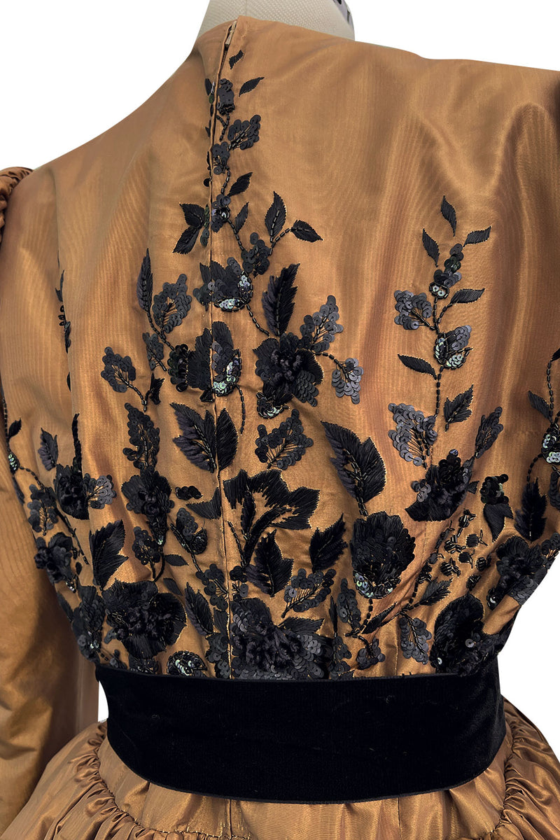 1982 Ady for Givenchy Haute Couture Gold Silk Taffeta Dress w Hand Done Sequin Detailing