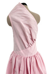 Dreamy Early 1980s Bill Blass Pale Pink Silk One Shoulder Dress w Full Slightly Trained Skirt