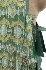 Outstanding Spring 2014 Lanvin by Alber Elbaz Runway Metallic Green & Gold Dress w Ribbon Detailing