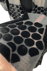 Fantastic Early 1970s Miss Dior Black Silk Velvet Fused Onto Black Transparent Silk Chiffon Dress