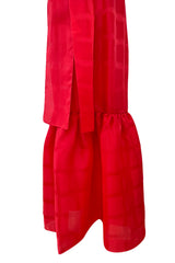 Gorgeous Spring 1974 Givenchy Red Silk Organza Full Lower Skirted Dress w Sash & Incredible Sleeves