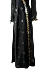 Fabulous 1960s Geoffrey Beene Black Silk Organza Dress w Metallic Gold & Silver Discs & Bead Detail