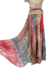 Outstanding Spring 2001 Oscar de la Renta Runway Look 38 Sequin Detailed Sweater & Silk Skirt Set