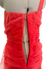 Spring 2012 Oscar de la Renta Runway Look 53 Coral Orange Chiffon One Shoulder Dress