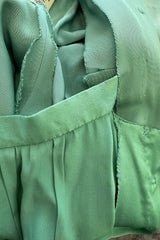 Iconic Spring 1985 Yves Saint Laurent Haute Couture Runway Pale Green Silk Dress w Front Plunge & Tie